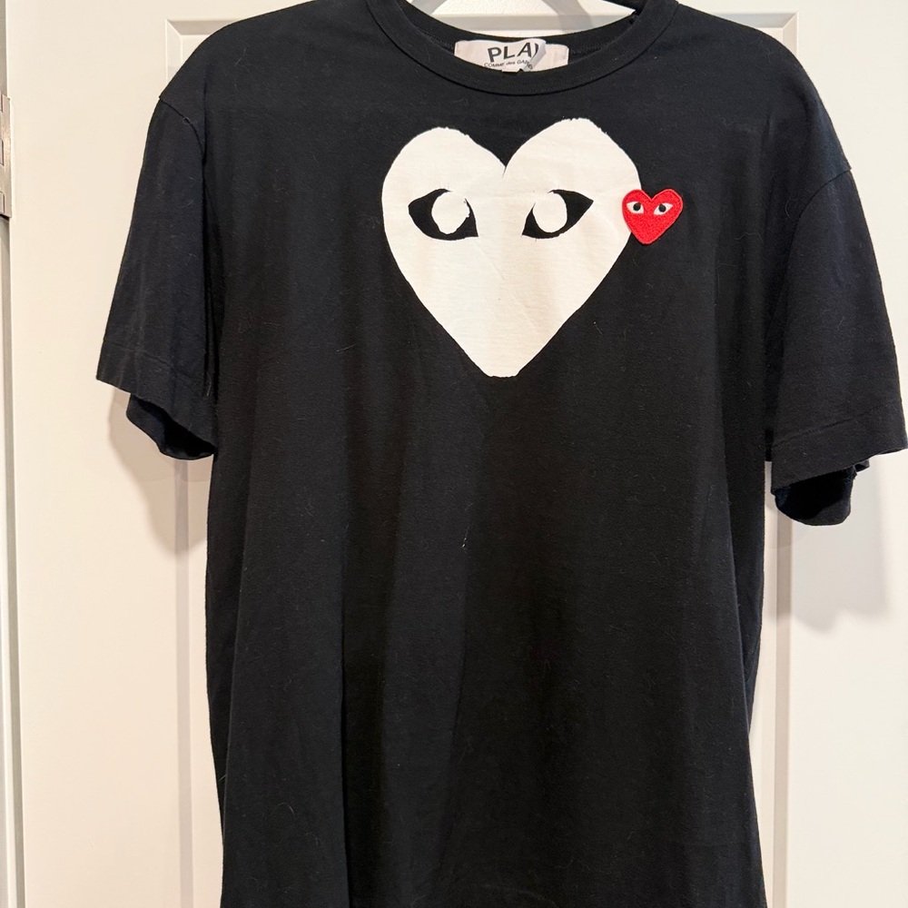 Comme des Garcons PLAY Black T-Shirt with White Heart and Red Heart Logo